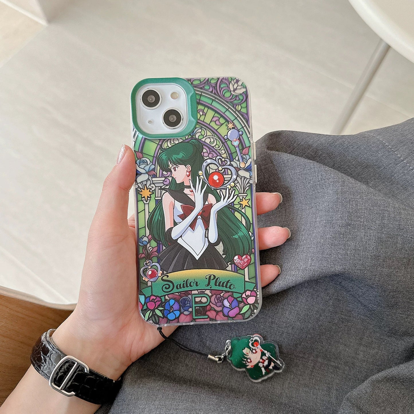 Japanese Cartoon Sailor Moon Phone Case with Strap | Laser Glass Window Part 2 - iPhone Case PLUS SE2 XS XR X 11 12 13 14 15 16 Pro Promax 12mini 13mini KawaiiGiftLand