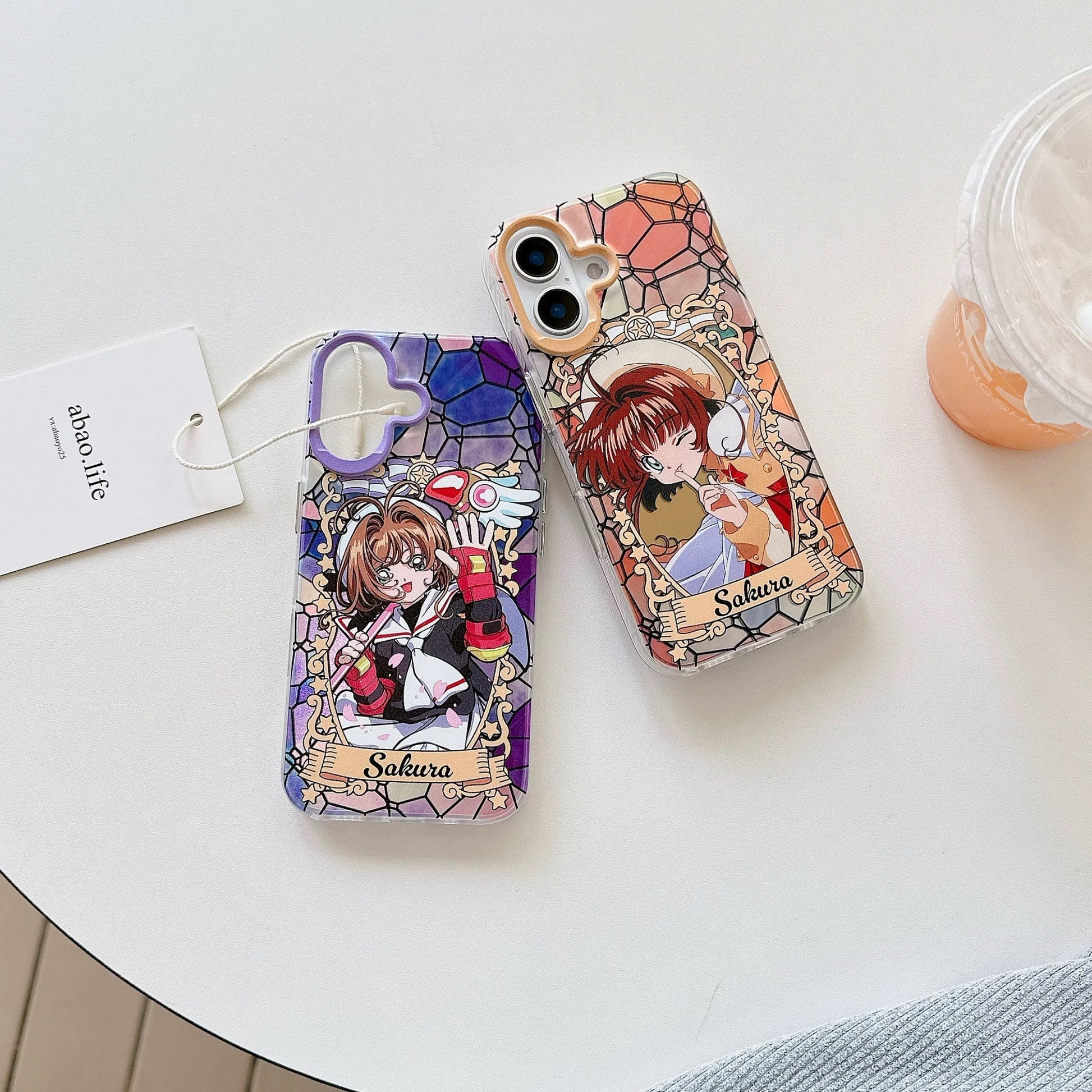Japanese Cartoon CardCaptorSakura Layer Glass Window Version | Red Purple Yellow - iPhone Case 6 7 8 PLUS SE2 XS XR X 11 12 13 14 15 16 Pro Promax 12mini 13mini KawaiiGiftLand