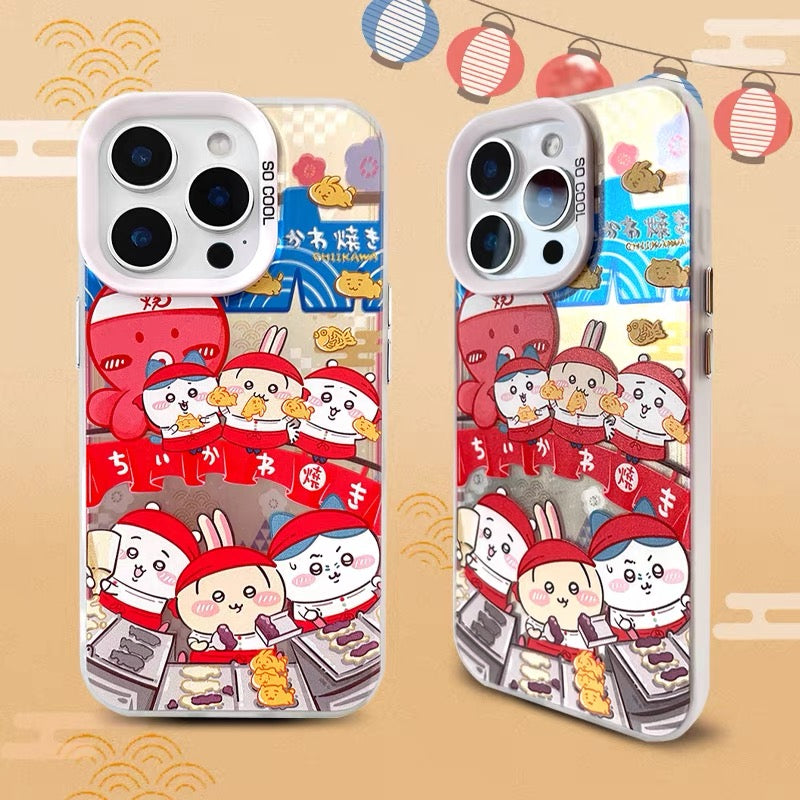 Japanese Cartoon ChiiKawa Takoyaki Octopus Balls Laser Case | Chiikawa Hachiware Usagi & Group - Phone Case Samsung Galaxy S26 S25 S24 S23 S22 S21 FE Ultra Edge