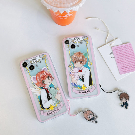 Japanese Cartoon Cardcaptor Sakura with Bear Couple | Sakura & Syaoran Li - iPhone Case 6 7 8 PLUS SE2 XS XR X 11 12 13 14 15 16 Pro Promax 12mini 13mini KawaiiGiftLand