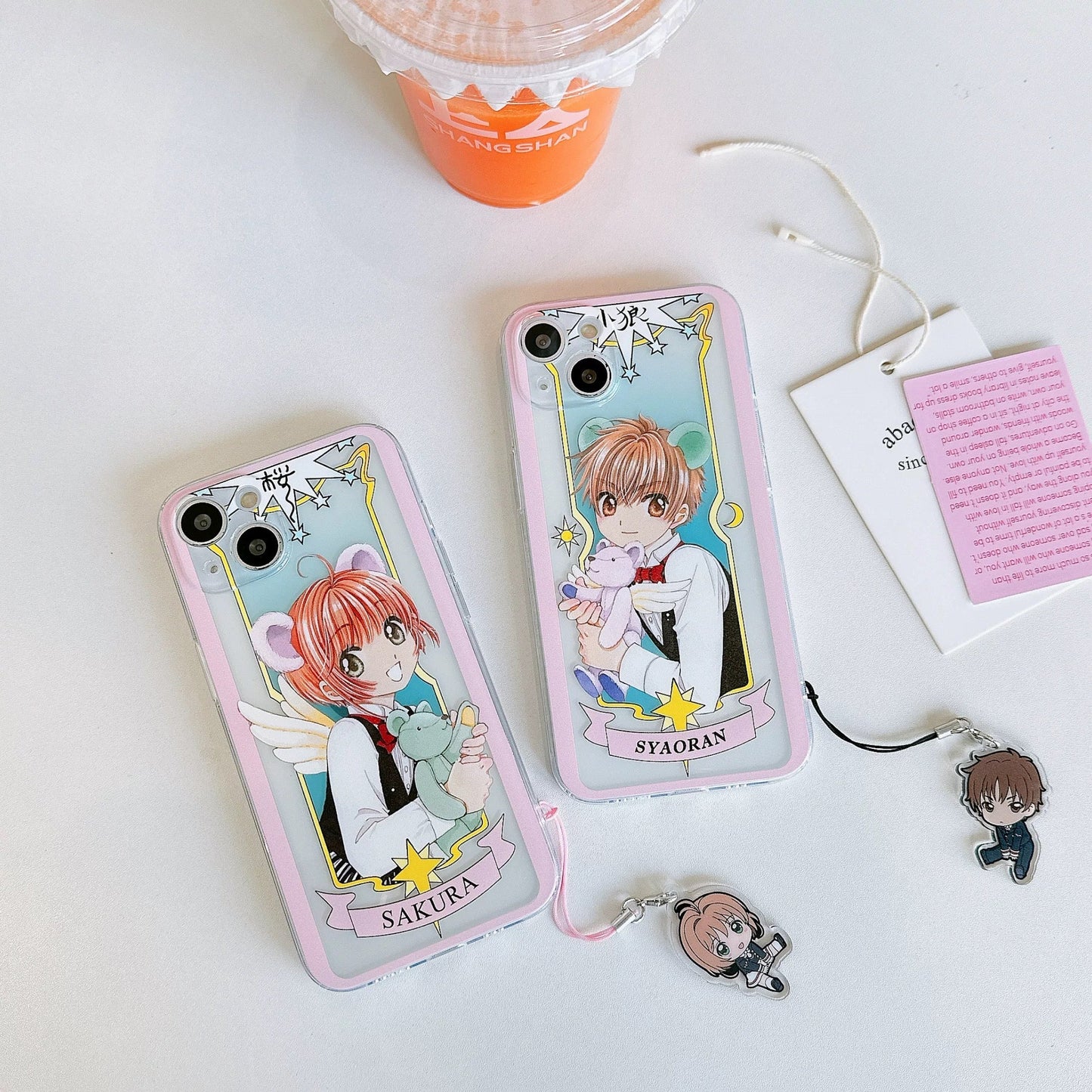 Japanese Cartoon Cardcaptor Sakura with Bear Couple | Sakura & Syaoran Li - iPhone Case 6 7 8 PLUS SE2 XS XR X 11 12 13 14 15 16 Pro Promax 12mini 13mini KawaiiGiftLand