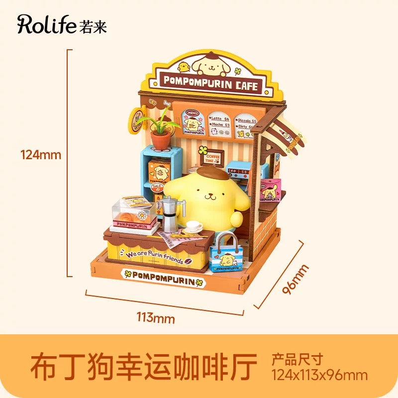 Rolife x Sanrio Character Style Shopping Street Craft Kits Set | Hello Kitty My Melody Pompompurin Pochacco - DIY Handmade Wooden Mini World Miniature Gift KawaiiGiftLand