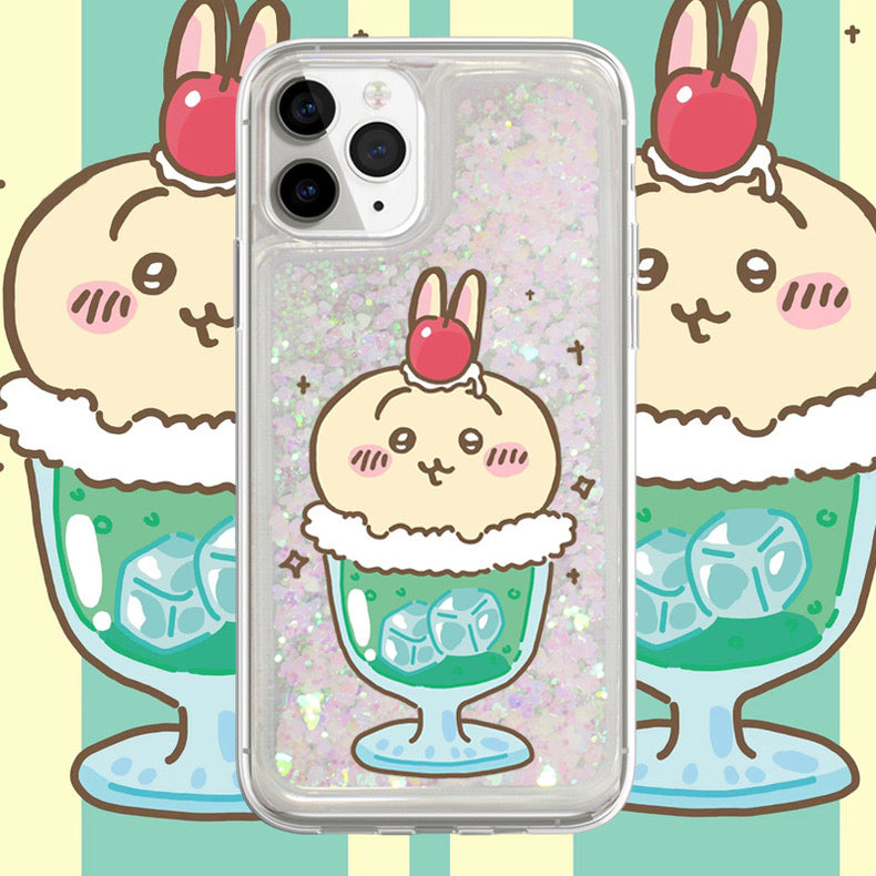 Japanese Cartoon Chiikawa Ice Cream Cup | ChiiKawa Hachiware Usagi Glitter QuickSand iPhone Case 6 7 8 PLUS SE2 XS XR X 11 12 13 14 15 16 Pro Promax 12mini 13mini KawaiiGiftLand