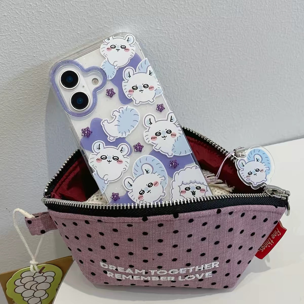 Japanese Cartoon ChiiKawa Gittler Colour Clear Case with Phone Strap | Full Emo Chiikawa Hachiware Usagi Momonga - iPhone Case Plus SE2 11 12 13 14 15 16 16e 17 17e 18 Pro Promax 12mini 13mini