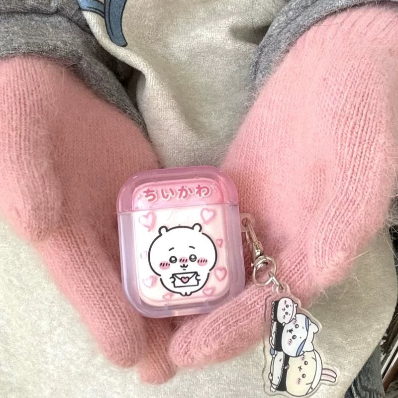 Japanese Cartoon ChiiKawa Lovely Day | Chiikawa Hachiware Usagi Pink Blue Yellow with Keychain - AirPods AirPodsPro AirPods3 AirPods4 Case KawaiiGiftLand