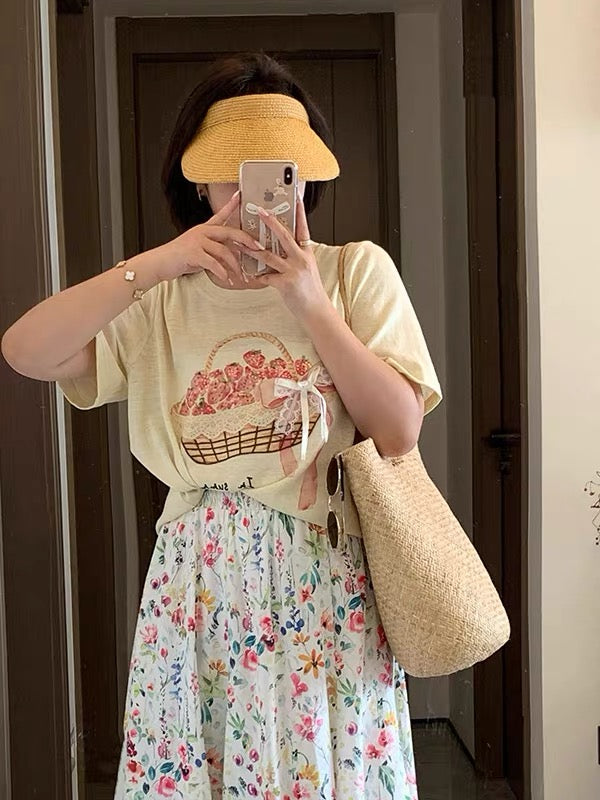 Korean Fashion Cute Fruits Style T-Shirt Series | Bling Strawberry Basket - Kawaii Fashion Items