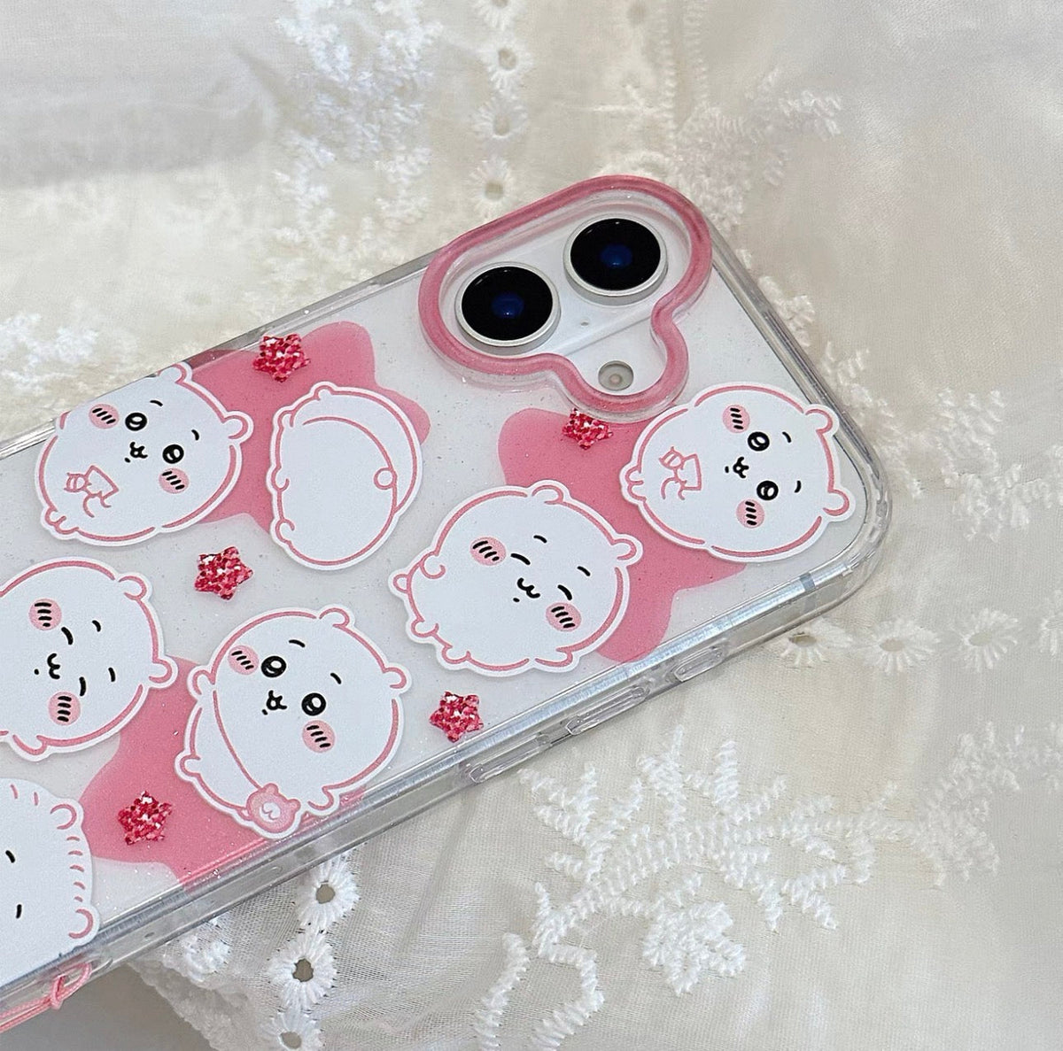 Japanese Cartoon ChiiKawa Gittler Colour Clear Case with Phone Strap | Full Emo Chiikawa Hachiware Usagi Momonga - iPhone Case Plus SE2 11 12 13 14 15 16 16e 17 17e 18 Pro Promax 12mini 13mini