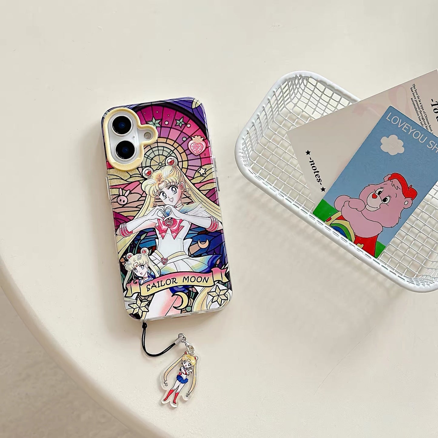 Japanese Cartoon Sailor Moon Phone Case with Strap Comic Version | Laser Glass Window Sailor Moon Mercury Mars Jupiter Venus - iPhone Case PLUS SE2 XS XR X 11 12 13 14 15 16 16e 17 17e Pro Promax 12mini 13mini