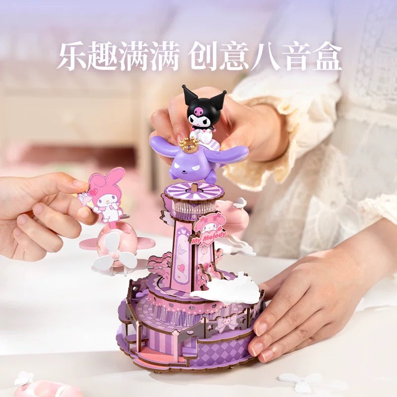 Rolife x Sanrio Character Amusement Park Music Box Craft Kits Set | My Melody Kuromi Cinnamoroll Amusement Rides Merry Go Round - DIY Handmade Wooden Mini World Miniature Gift KawaiiGiftLand