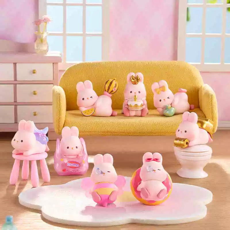 Momo with Bunny Kawaii Lovely Characters | 1 Bag 4pcs Mini Momo Bunny Fun Daily -Toy Collection Mystery Blind Bag