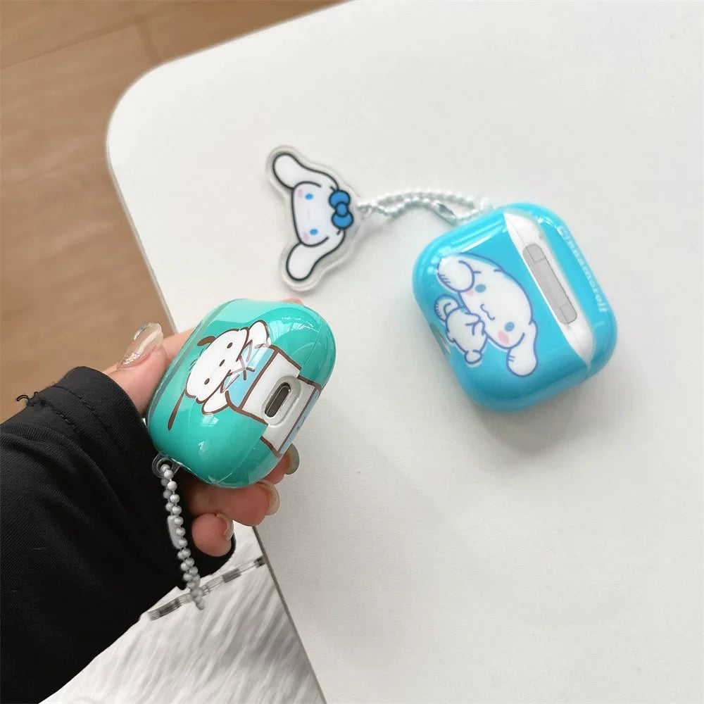 Japanese Cartoon Classical Cinnamoroll Pochacco Sky Blue Mint Green with Keychain - AirPods AirPodsPro AirPods3 AirPods4 Case KawaiiGiftLand