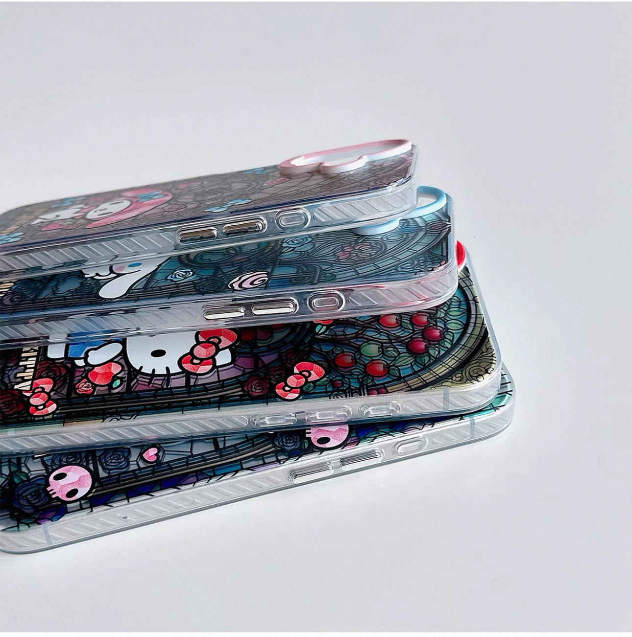 Japanese Cartoon Sanrio Laser Case with Strap | Glass Window Hello Kitty My Melody Kuromi Cinnamoroll - Phone Case Samsung Galaxy S26 S25 S24 S23 S22 S21 FE Ultra Edge