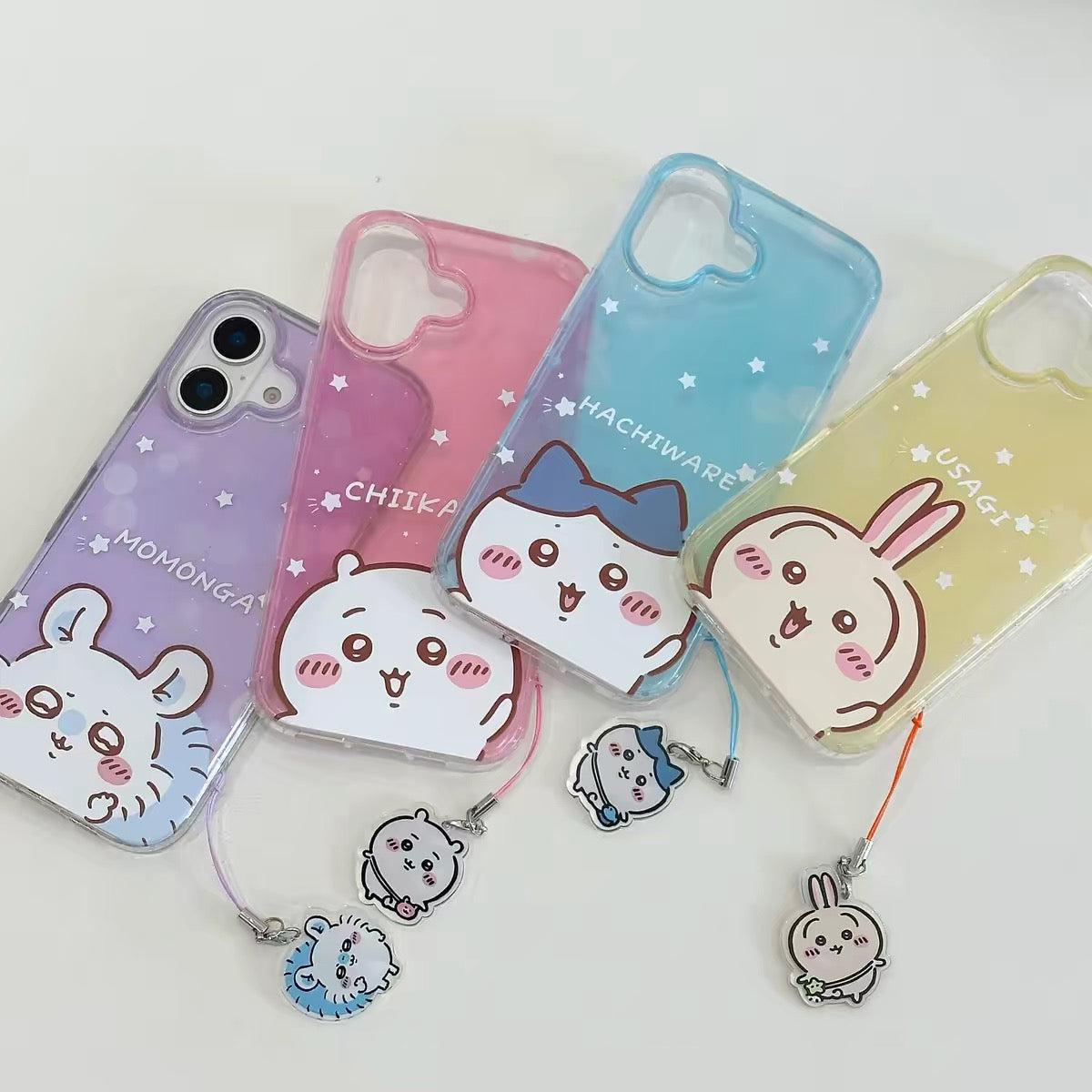 Japanese Cartoon ChiiKawa Gittler Colour Clear Case with Phone Strape | Say Hi Chiikawa Hachiware Usagi Momonga - Phone Case Samsung Galaxy S26 S25 S24 S23 S22 S21 FE Ultra Edge