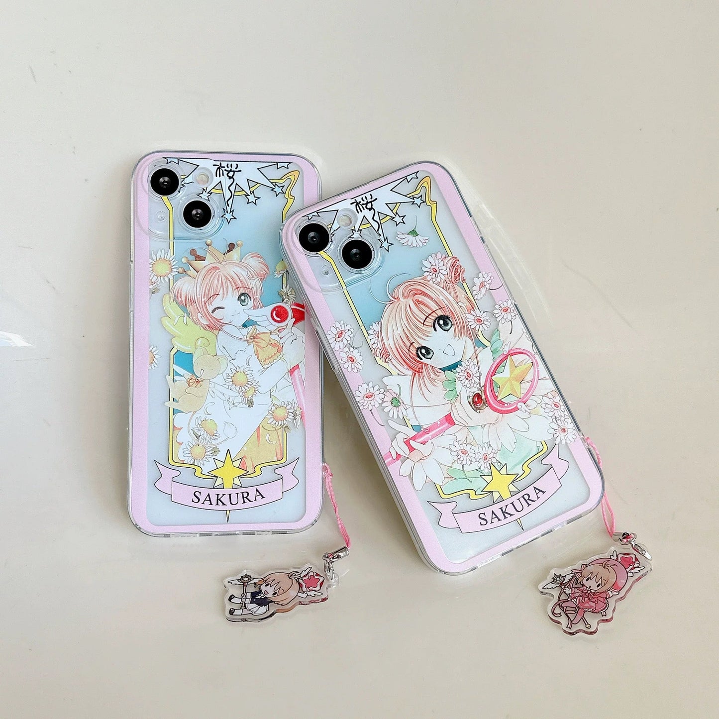 CardCaptorSakura Card Version | Queen with Sunflower & Pink Daisy - iPhone Case 6 7 8 PLUS SE2 XS XR X 11 12 13 14 15 16 Pro Promax 12mini 13mini
