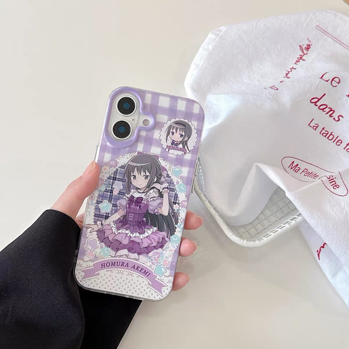 เคสเลเซอร์การ์ตูนญี่ปุ่น Puella Magi Madoka Magica เวอร์ชั่นชุดโลลิต้า | มาโดกะ มิกิ โทโมเอะ ซากุระ อาเคมิ - เคส iPhone PLUS SE2 11 12 13 14 15 16 16e 17 17e Pro Promax 12mini 13mini