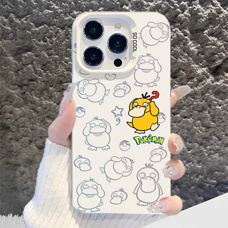 Japanese Cartoon Pokemon Matt & Silver Case Part2 | Psyduck Snorlax Gengar Piplup Rowlet Jirachi 6 Styles - iPhone Case PLUS SE2 XS XR X 11 12 13 14 15 16 16e 17 17e 18 Pro Promax 12mini 13mini