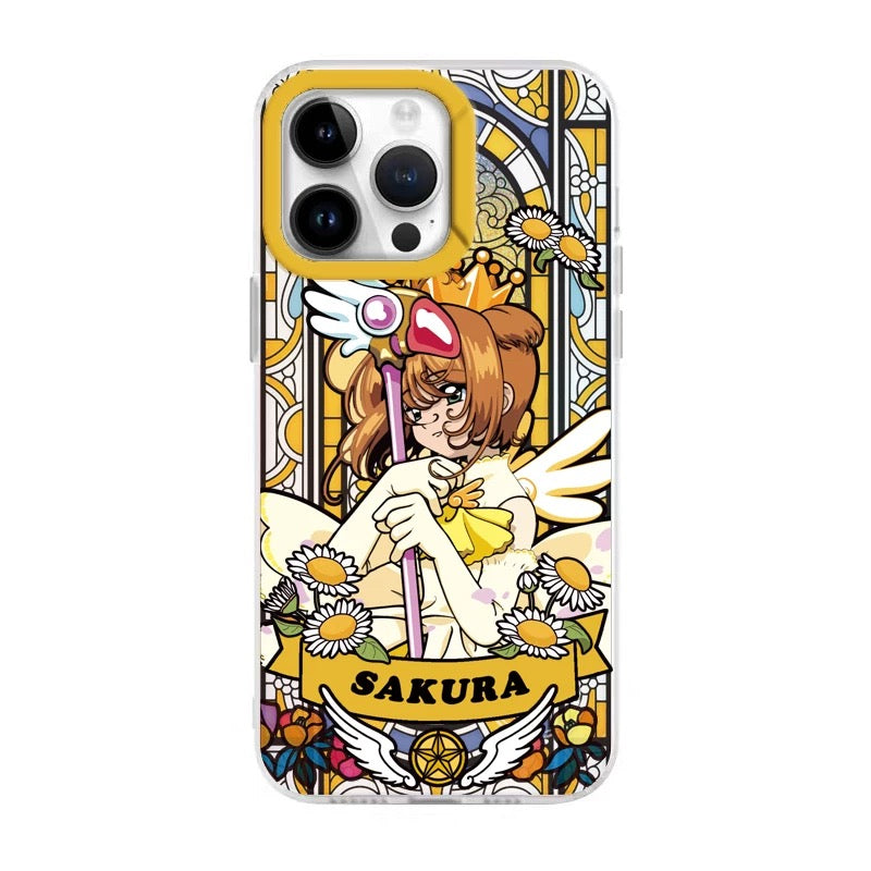 Japanese Cartoon CardCaptorSakura Glass Window Version with Strap & Stand | Red Blue Yellow - iPhone Case 6 7 8 PLUS SE2 XS XR X 11 12 13 14 15 Pro Promax 12mini 13mini KawaiiGiftLand