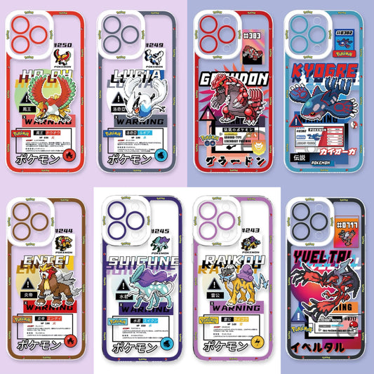 Japan Cartoon Pokemon Game Pixel Version | Ho-Oh Lugia Groudon Kyogre Entei Suicune Raikou Yveltal - iPhone Case PLUS SE2 XS XR X 11 12 13 14 15 16 16e 17 17e Pro Promax 12mini 13mini