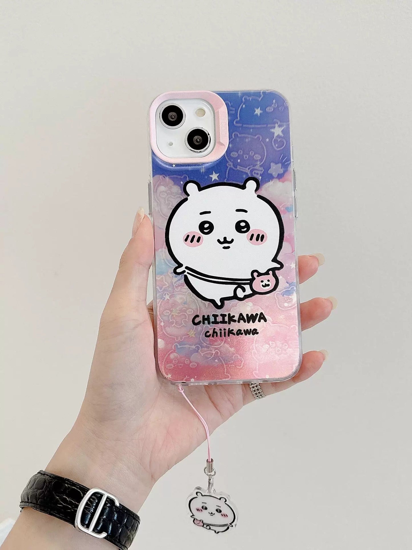 Japanese Cartoon iPhone Case with Strap | Laser Outing ChiiKawa Hachiware Usagi Momonga - iPhone CasePhone Case  7 8 PLUS SE2 XS XR X 11 12 13 14 15 16 Pro Promax 12mini 13mini KawaiiGiftLand
