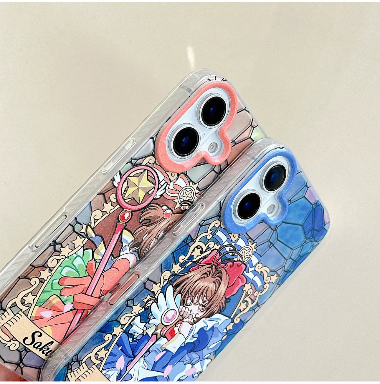 Japanese Cartoon CardCaptorSakura Layer Glass Window Version | Pink Blue Orange - iPhone Case 6 7 8 PLUS SE2 XS XR X 11 12 13 14 15 16 Pro Promax 12mini 13mini KawaiiGiftLand