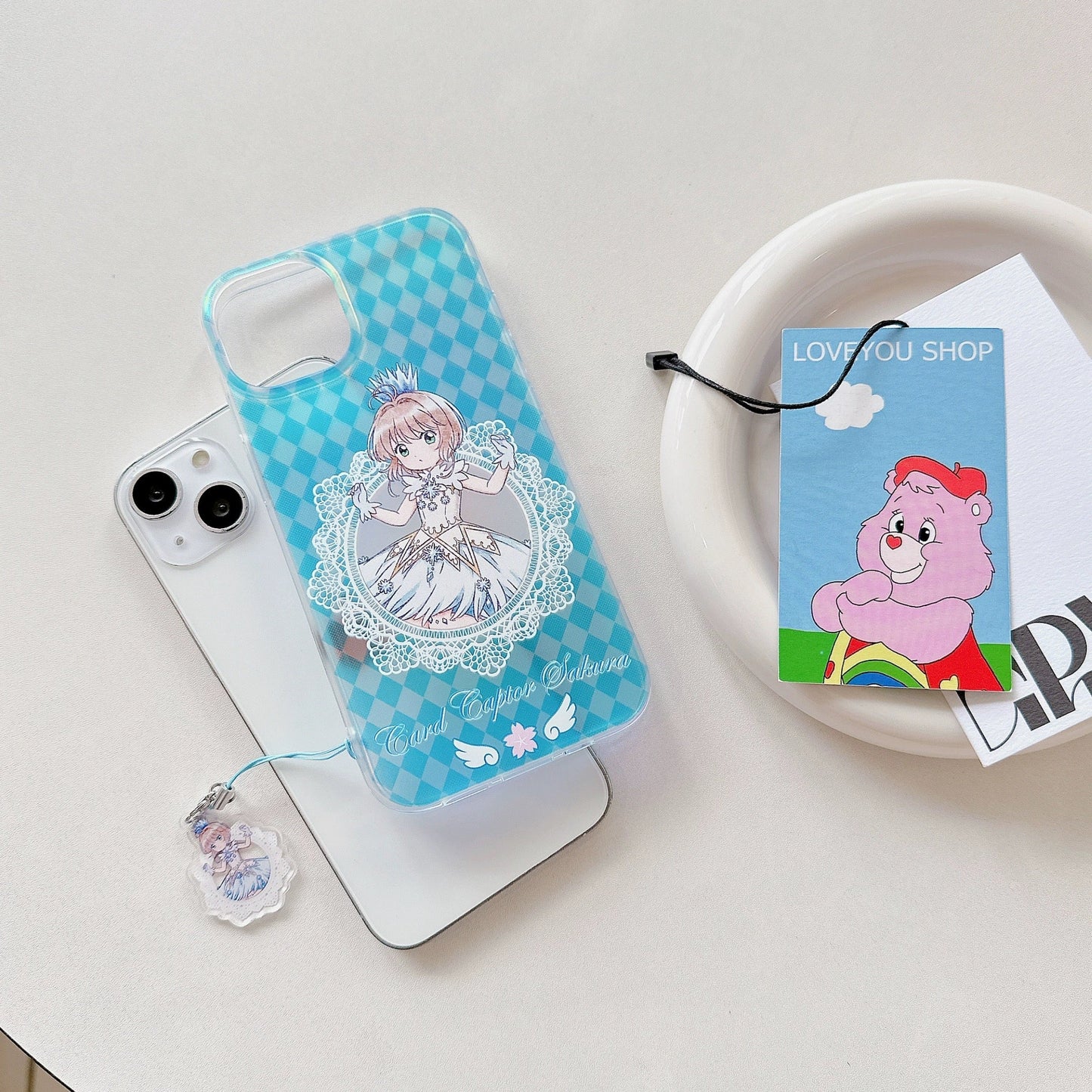 Japanese Cartoon CardCaptorSakura Phone Case with Strap | Laser Sakura Syaoran Tomoyo - iPhone Case PLUS SE2 XS XR X 11 12 13 14 15 16 Pro Promax 12mini 13mini KawaiiGiftLand