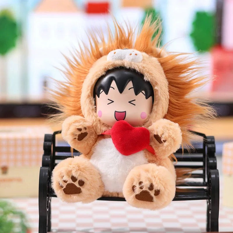 Chibi Maruko Chan Fluffy Animal Part 2 Series Vinyl Plush Doll | Bear Pig Lion Sheep Fox Elephant Dinosaur Lion Dance - Vinyl Face Plush Doll Figure Keychain Collectable Toys Mystery Blind Box