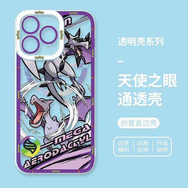 Japan Cartoon Pokemon Mega Evolution Anime | Tyranitar Gyarados Mewtwo Kyogre Gengar Groudon Aerodactyl Ash Greninja - iPhone Case PLUS SE2 XS XR X 11 12 13 14 15 16 16e 17 17e Pro Promax 12mini 13mini