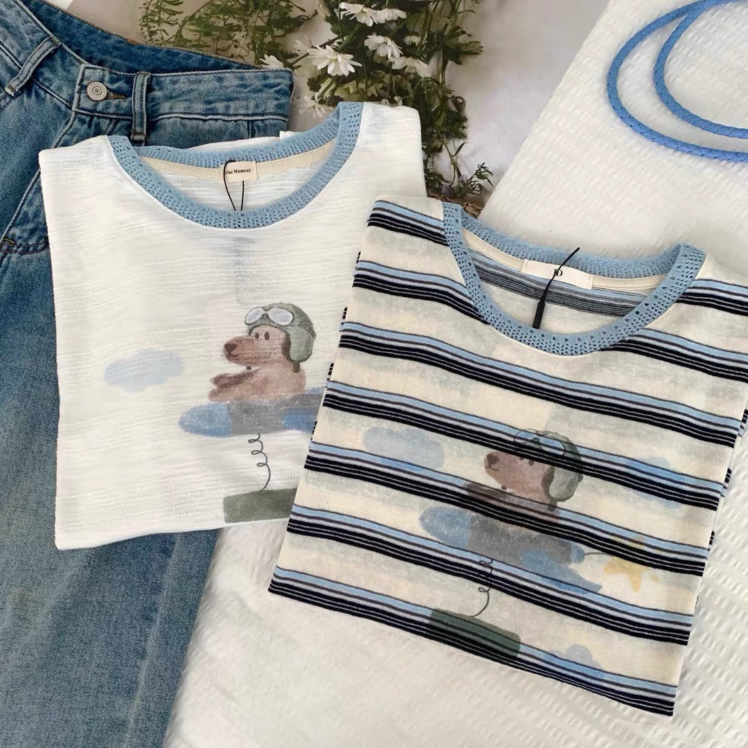 Korean Fashion Cute Animals Dog Style T-Shirt Series | Puppy Pilot Ready for Takeoff - Kawaii Fashion Items