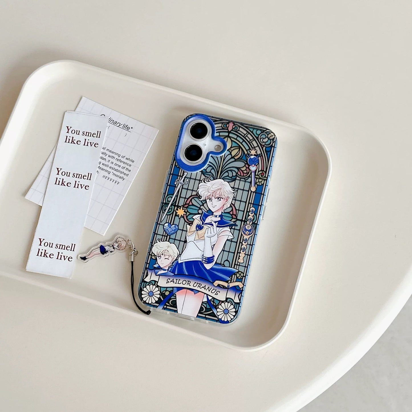 Japanese Cartoon Sailor Moon Phone Case with Strap Comic Version | Laser Glass Window Sailor Uranus Neptune Pluto Saturn Chibi Moon - iPhone Case PLUS SE2 11 12 13 14 15 16 16e 17 17e Pro Promax 12mini 13mini