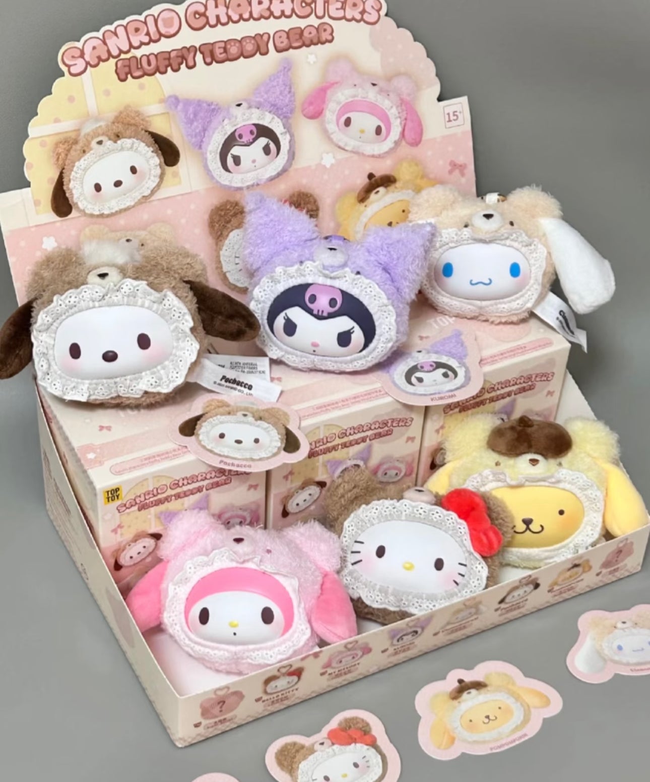 TopToy Sanrio Characters Fluffy Teddy Bear | Hello Kitty My Melody Kuromi Cinnamoroll Pompompurin Pochacco - Vinyl Face Plush Doll Collectable Toys Mystery Blind Box