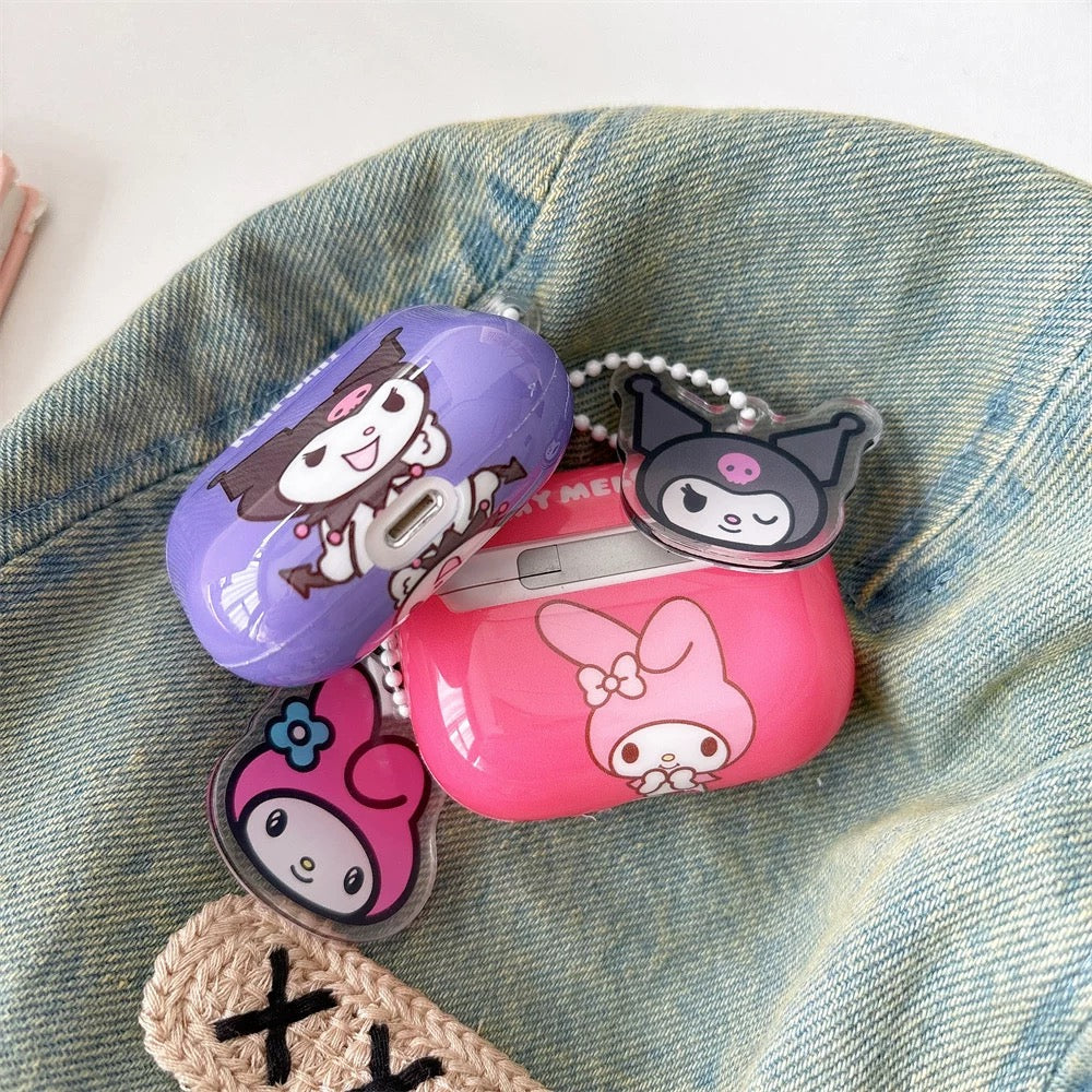 Japanese Cartoon Classical Hello Kitty My Melody Kuromi Red Pink Purple with Keychain - AirPods AirPodsPro AirPods3 AirPods4 Case