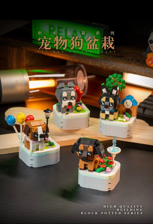 Mini Block Building Dog Plant | Bulldog Poodle Dachshund - Tiny Particle Assembly DIY Handmade Children Gift