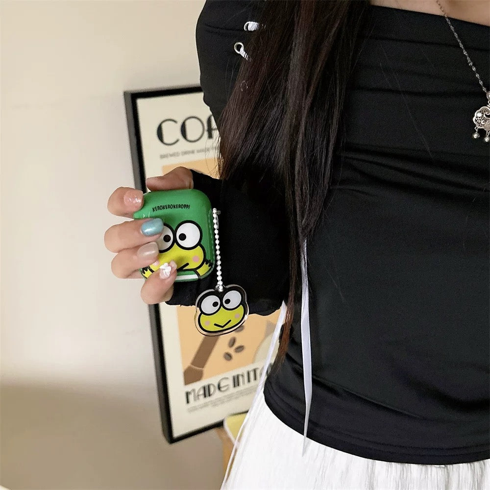 Japanese Cartoon Classical KeroKeroKeroppi Keroppi Hangyodon Blue Green with Keychain - AirPods AirPodsPro AirPods3 AirPods4 Case KawaiiGiftLand