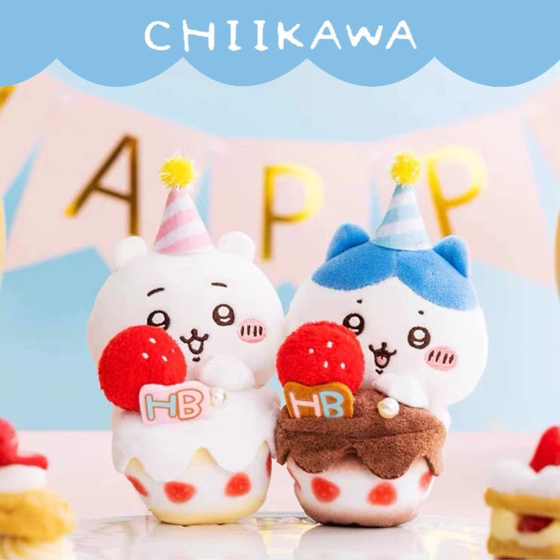 Japan ChiiKawa Happy Birthday Series | Birthday Cake ChiiKawa Hachiware - Mini Plush Doll keychain KawaiiGiftLand