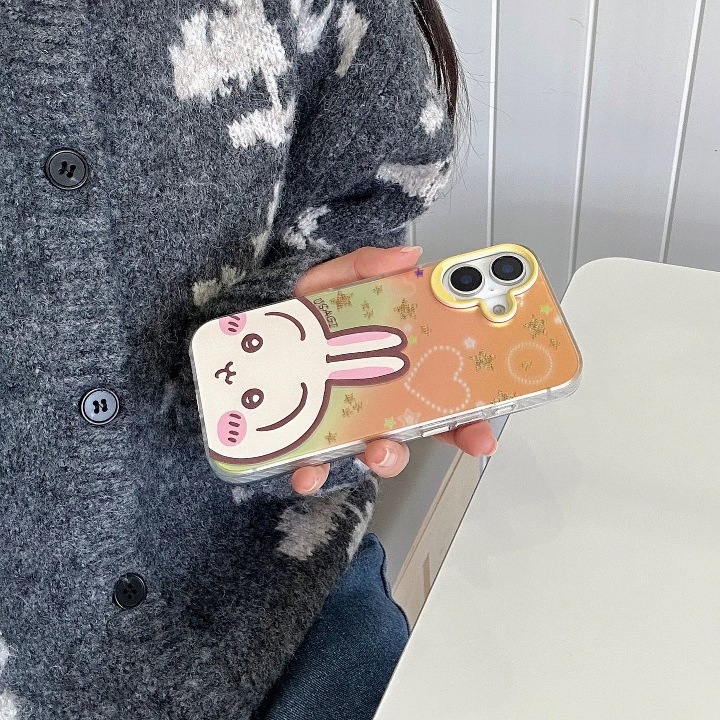 Japanese Cartoon ChiiKawa Laser Phone Case | Golden Stars with Light Heart ChiiKawa Hachiware Usagi Momonga - Phone Case Samsung Galaxy S26 S25 S24 S23 S22 S21 FE Ultra Edge