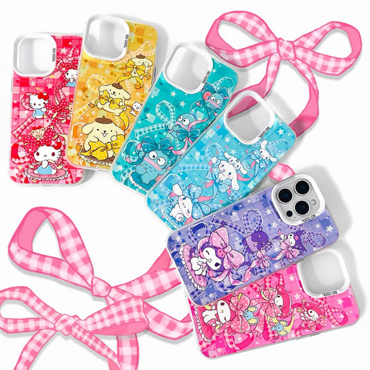 Japanese Cartoon Sanrio Colourful Ribbon Laser Case | Hello Kitty My Melody Kuromi Cinnamoroll Pompompurin Hangyodon 6 Styles - iPhone Case 11 12 13 14 15 16 16e 17 17e 18 Pro Promax