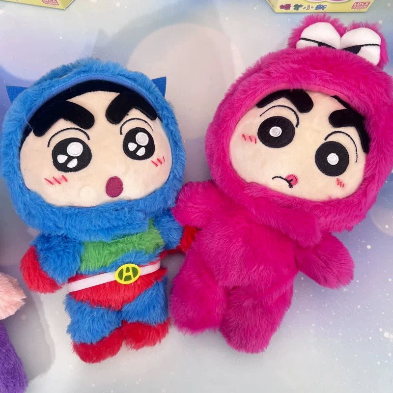 Japanese Cartoon Crayon Shin-chan Cosplay Series 1 | Shiro Action Kamen ChocoBi Buriburi Can Change Outfits Plush Doll - Plush Doll Collectable Toys Mystery Blind Box