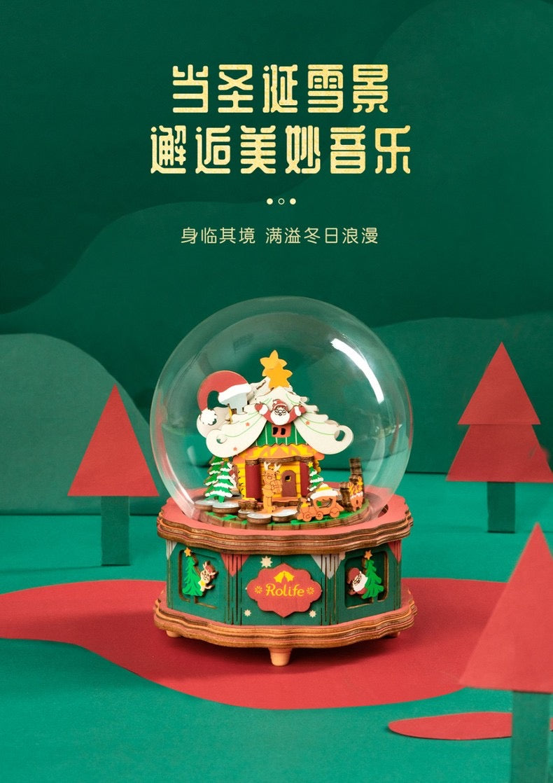 Craft Kits Wooden Music Box | Merry Christmas & Christmas Pink Deer - DIY Handmade Mini World Miniature Gift