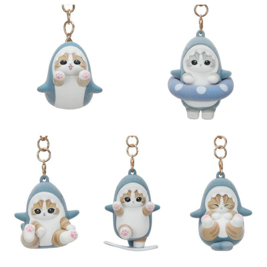 Miniso X Mofusand | Mofusand Cat in Shark Costume Cute Flocked Plastic Doll Keychain - Kawaii items Room Decoration