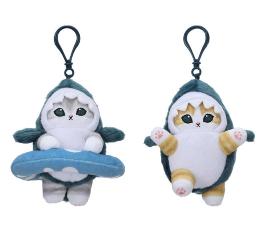 Miniso × Mofusand | 상어 의상을 입은 모프샌드 고양이 손을 들고 헤엄치는 귀여운 봉제 인형 키링 - 귀여운 아이템, 방 장식 인형