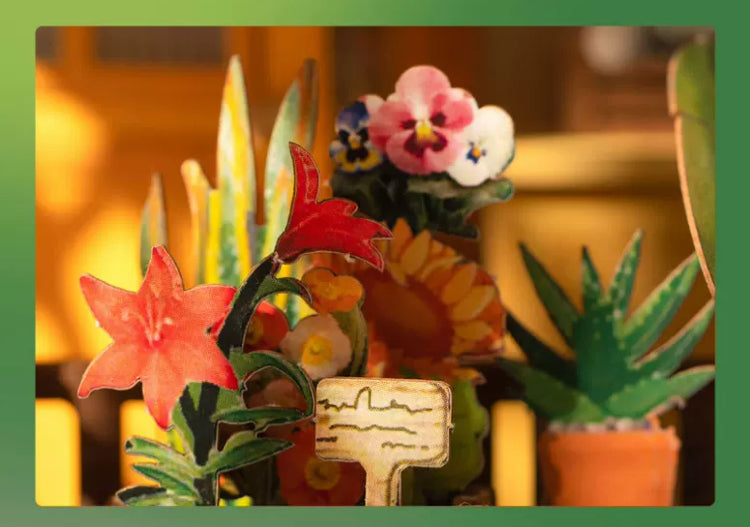 Craft Kits Wooden Booknook & Wonderland | French Flower Garden - DIY Handmade Mini World Miniature Gift with LED Light