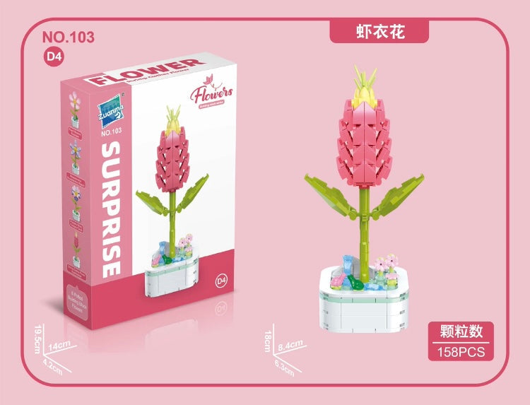 Mini Block Building Flower Series 4 | Peach Blossom Carnation - Tiny Particle Assembly DIY Handmade Gift KawaiiGiftLand