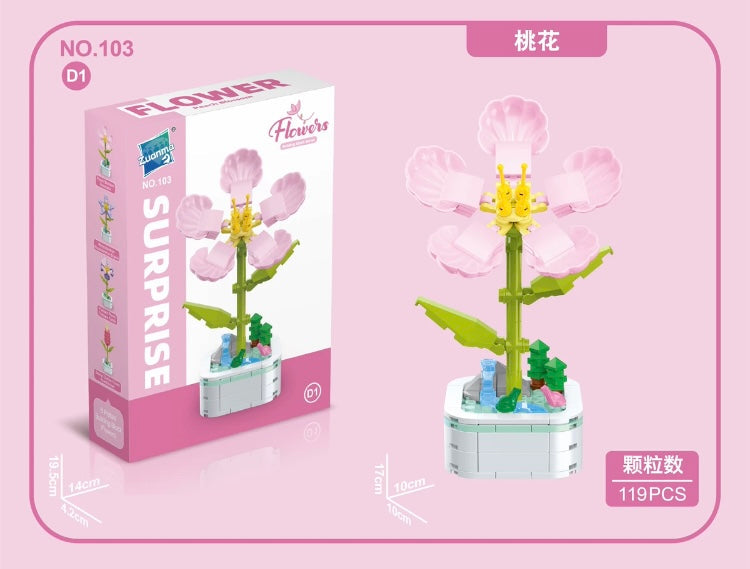 Mini Block Building Flower Series 4 | Peach Blossom Carnation - Tiny Particle Assembly DIY Handmade Gift KawaiiGiftLand