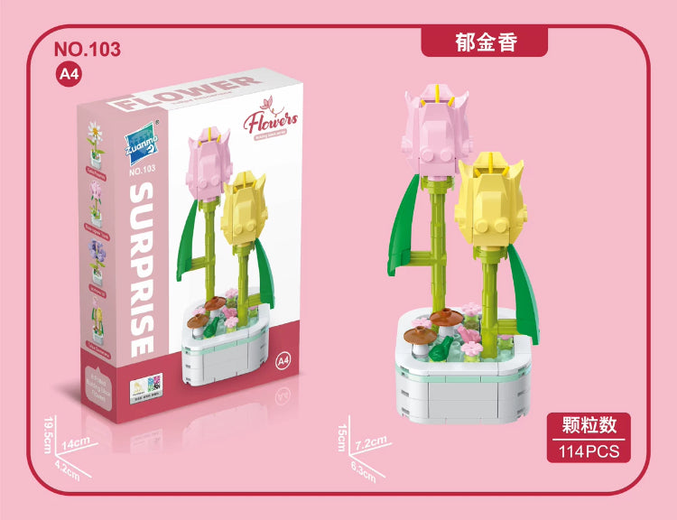 Mini Block Building Flower Series 1  | Daisy Pink Rose Sunflower - Tiny Particle Assembly DIY Handmade Gift KawaiiGiftLand