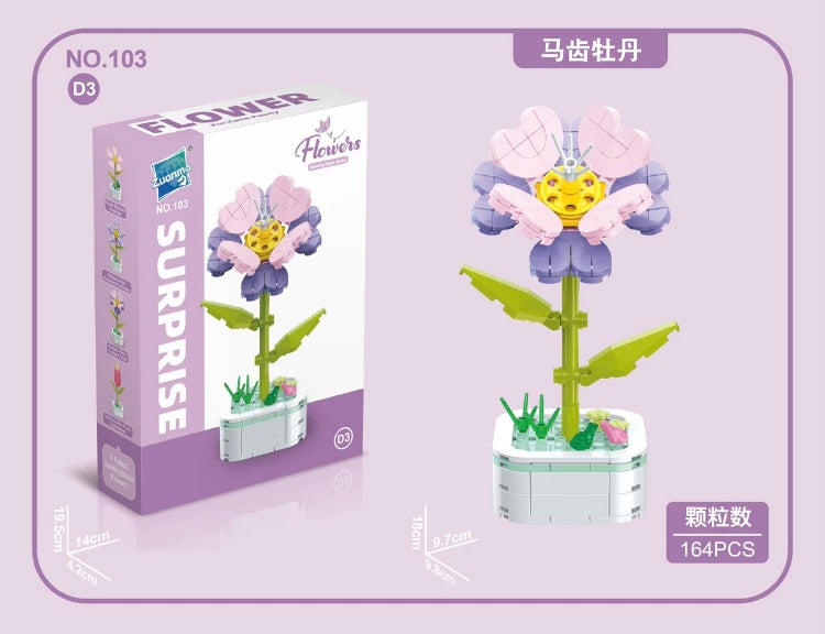 Mini Block Building Flower Series 4 | Peach Blossom Carnation - Tiny Particle Assembly DIY Handmade Gift KawaiiGiftLand
