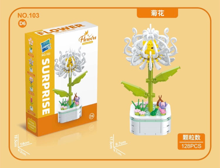 Mini Block Building Flower Series 4 | Peach Blossom Carnation - Tiny Particle Assembly DIY Handmade Gift KawaiiGiftLand