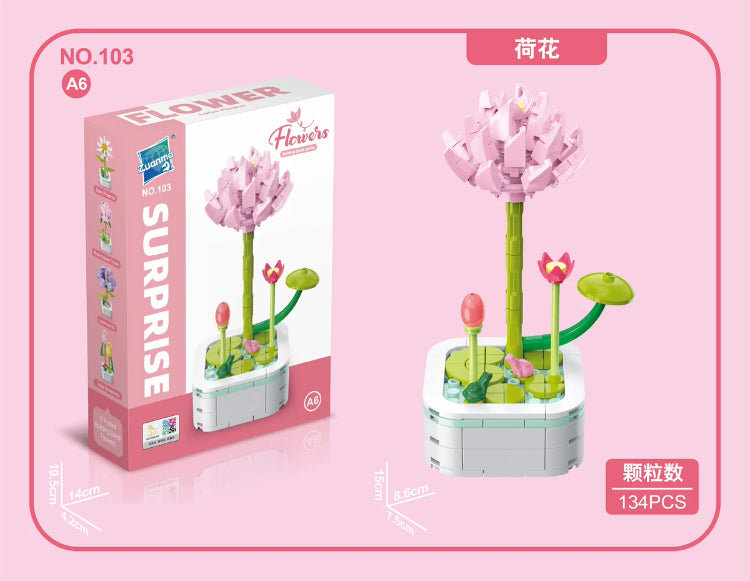 Mini Block Building Flower Series 1  | Daisy Pink Rose Sunflower - Tiny Particle Assembly DIY Handmade Gift KawaiiGiftLand