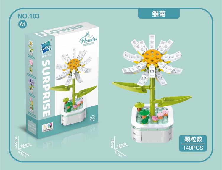 Mini Block Building Flower Series 1  | Daisy Pink Rose Sunflower - Tiny Particle Assembly DIY Handmade Gift KawaiiGiftLand
