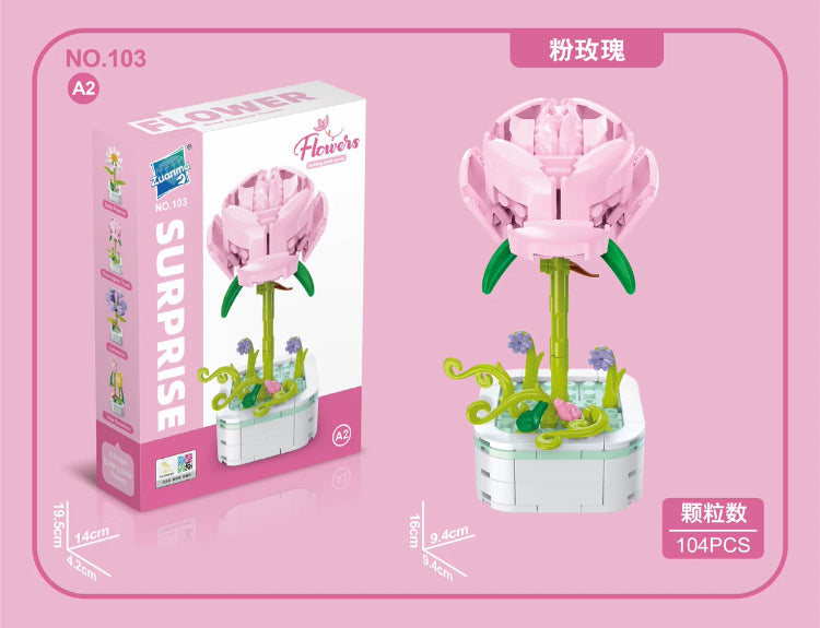 Mini Block Building Flower Series 1  | Daisy Pink Rose Sunflower - Tiny Particle Assembly DIY Handmade Gift KawaiiGiftLand