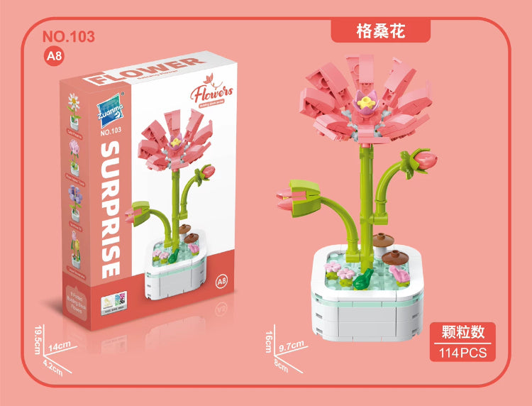 Mini Block Building Flower Series 1  | Daisy Pink Rose Sunflower - Tiny Particle Assembly DIY Handmade Gift KawaiiGiftLand